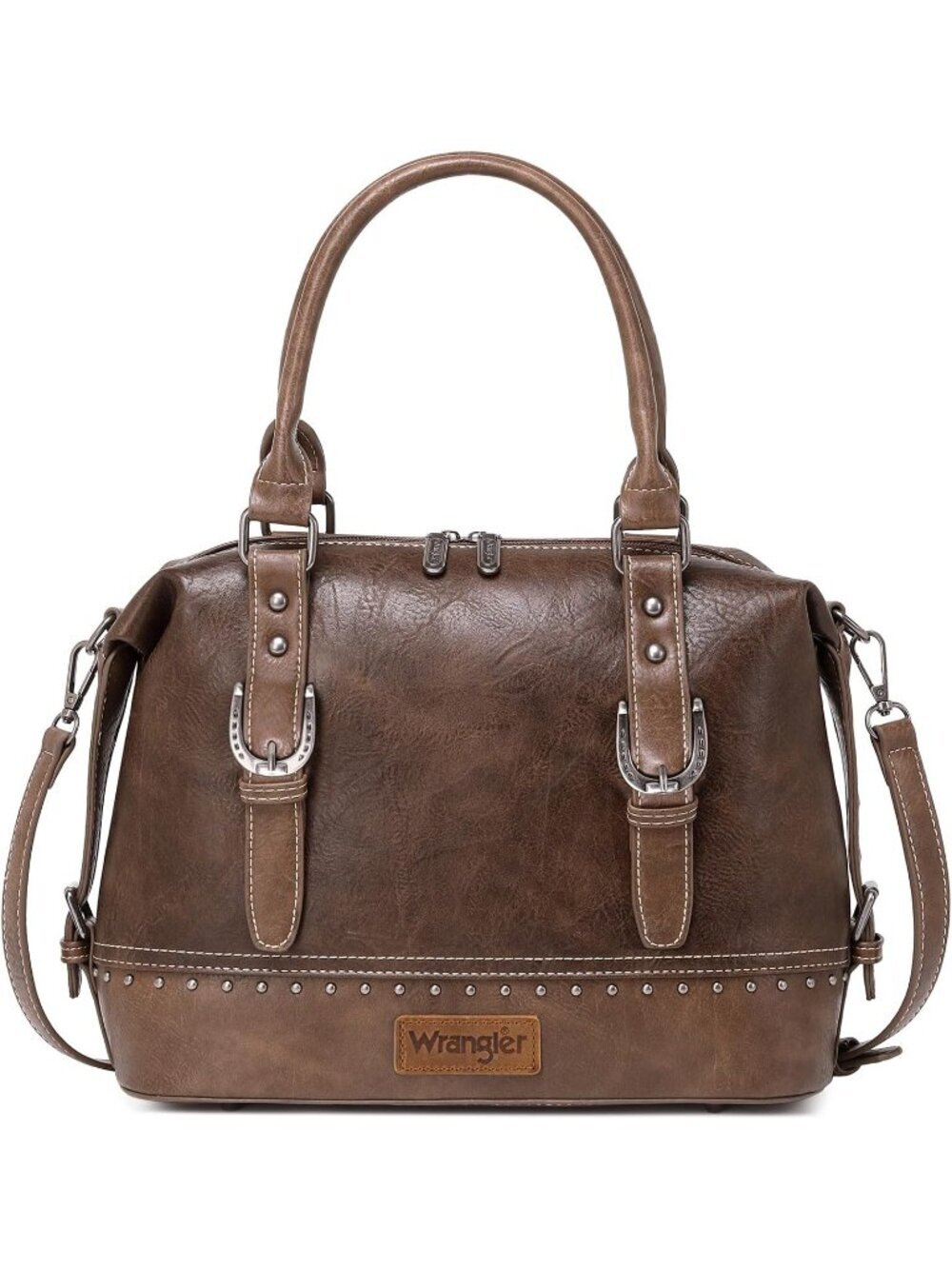 Women's Coffee Vegan Leather Zipper Top Handle Hobo Shoulder Satchel Handbag